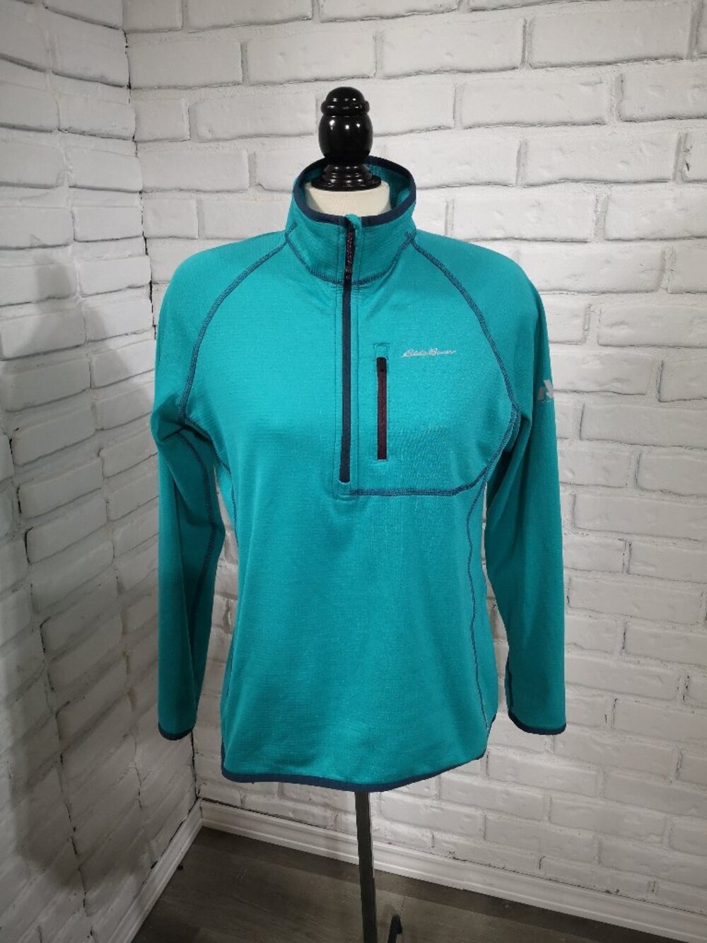 Eddie Bauer Assent Ladies Size Large Teal w/ Navy Fleece Lined Free Heat Polo